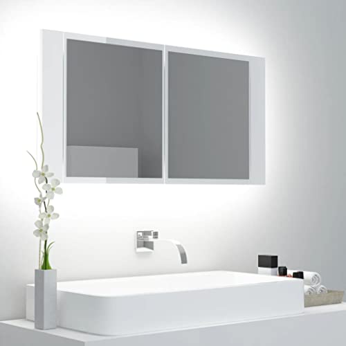 vidaXL LED-Bad-Spiegelschrank Hochglanz-Weiß 90x12x45 cm Acryl von vidaXL