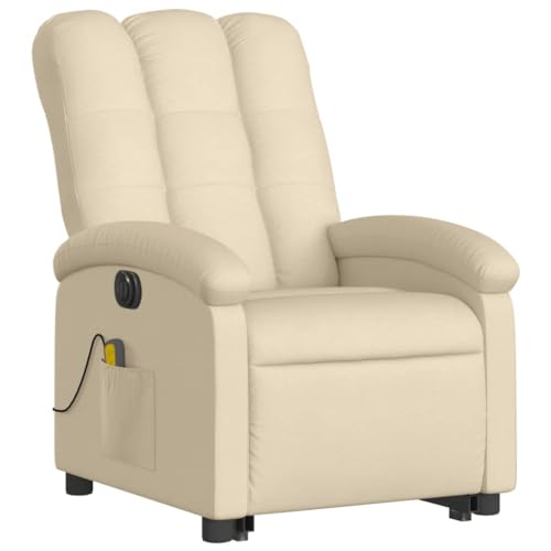 vidaXL Massagesessel, Elektrisch Verstellbar Sessel mit Aufstehhilfe, Fernsehsessel Relaxsessel mit Liegefunktion, Liegesessel Aufstehsessel Polstersessel, Creme Stoff von vidaXL