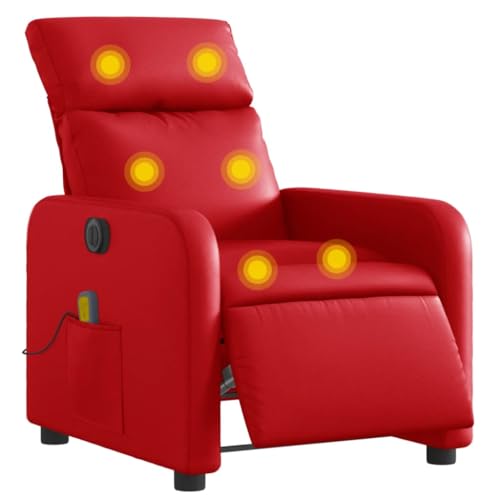 vidaXL Massagesessel, Sessel Elektrisch, Relaxsessel mit Liegefunktion Vibrationsfunktion, Fernsehsessel Liegesessel für Wohnzimmer, Rot Kunstleder von vidaXL