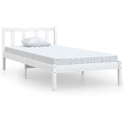 vidaXL Massivholzbett, Holzbett Bett für Schlafzimmer, Bettrahmen Bettgestell mit Lattenrost, Einzelbett Schlafzimmermöbel, Modern, Weiß Kiefer 75x190cm von vidaXL