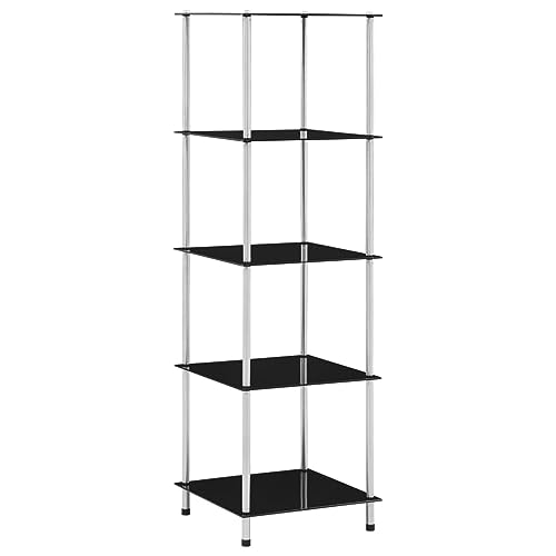 vidaXL Regal mit 5 Ablagen Vitrine Glas Glasregal Dekoregal Sammlervitrine Standregal Glasvitrine Bücherregal Vitrinenschrank Schwarz 40x40x130 cm Hartglas von vidaXL