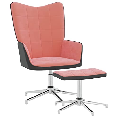 vidaXL Relaxsessel mit Hocker, Sessel Drehbar mit Stahlgestell, Relaxstuhl Polsterstuhl mit Armlehne, Fernsehsessel Polstersessel Wohnzimmer, Modern, Rosa Samt PVC von vidaXL