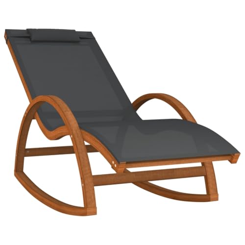 vidaXL Schaukelstuhl, Sonnenliege mit 1 Kissen, Schaukelsessel mit ergonomischem Design, Outdoor Schaukelstuhl Loungesessel, Grau Textilene Massivholz Pappel von vidaXL