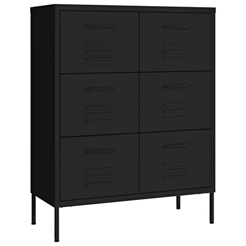 vidaXL Schubladenschrank mit 6 Schubladen Sideboard Kommode Anrichte Schrank Beistellschrank Mehrzweckschrank Schwarz 80x35x101,5cm Stahl von vidaXL