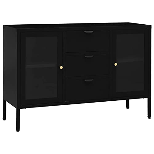 vidaXL Sideboard Kommode Anrichte Schrank Beistellschrank Mehrzweckschrank Standschrank Bücherschrank Lagerschrank Schwarz 105x35x70cm Stahl Hartglas von vidaXL