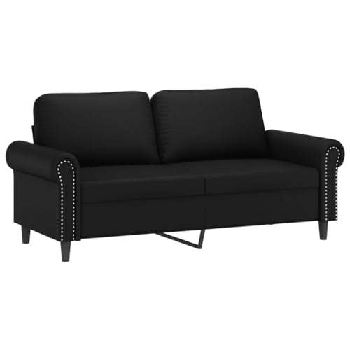 vidaXL Sofa 2-Sitzer, Loungesofa Couch mit Armlehnen Rückenkissen, Wohnzimmersofa Designsofa Metallgestell, Sitzmöbel Zweisitzer, Schwarz Kunstleder von vidaXL