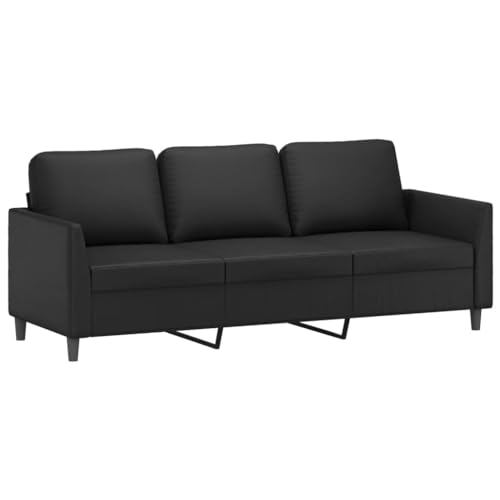 vidaXL Sofa 3-Sitzer, Loungesofa Couch mit Armlehnen Rückenkissen, Wohnzimmersofa Designsofa Metallgestell, Sitzmöbel Dreisitzer, Schwarz Kunstleder von vidaXL