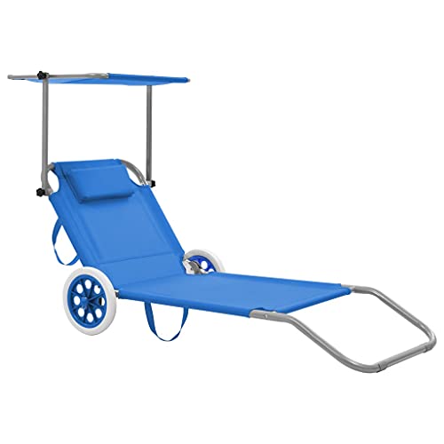 vidaXL Sonnenliege Dach Blau Klappbar Strandliege Gartenliege Relaxliege Liege vidaXL Sonnenliege Dach Blau Klappbar Strandliege Gartenliege Relaxliege Liege von vidaXL