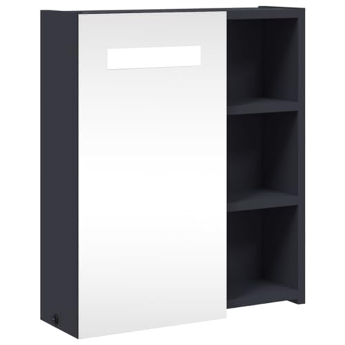 vidaXL Spiegelschrank, Badschrank mit LED-Beleuchtung, Hängeschrank Badezimmerschrank mit viel Stauraum, Wandschrank Badmöbel Badregal, Grau von vidaXL