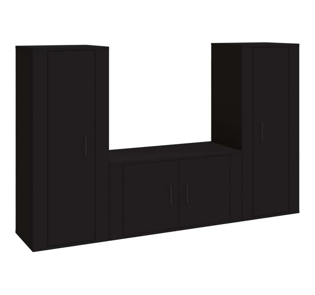 vidaXL TV-Schrank 3-tlg. TV-Schrank-Set Schwarz Holzwerkstoff (3-St) von vidaXL