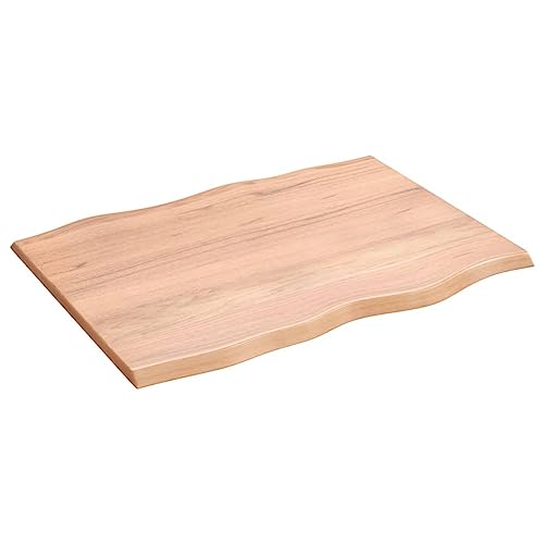 vidaXL Tischplatte, Holzplatte für Tisch Esstisch Couchtisch, Massivholzplatte Handgefertigt mit Baumkante, Ersatztischplatte, Hellbraun 80x60x2cm Massivholz Eiche Behandelt von vidaXL