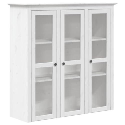 vidaXL Vitrinenschrank, Vitrine mit viel Stauraum, Bücherschrank Schrank mit Glastüren Metallgriffen, Sideboard Aufsatz Wohnzimmerschrank, Weiß Massivholz Kiefer vidaXL Vitrinenschrank, Vitrine mit viel Stauraum, Bücherschrank Schrank mit Glastüren Metallgriffen, Sideboard Aufsatz Wohnzimmerschrank, Weiß Massivholz Kiefer von vidaXL
