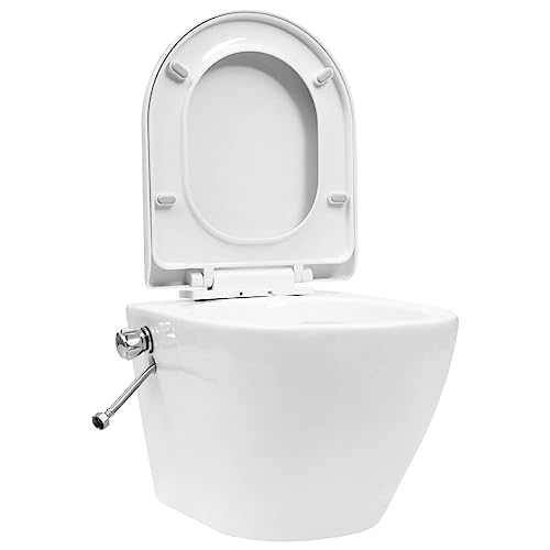 vidaXL Wand WC ohne Spülrand mit Bidet-Funktion Spülrandlos Absenkautomatik Softclose Hänge Toilette Bidet Taharet Badezimmer Keramik Weiß von vidaXL