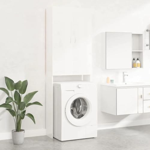 vidaXL Waschmaschinenschrank mit 2 Türen 3 Fächern Badmöbel Badschrank Badregal Badezimmerschrank Hochschrank Schrank Hochglanz-Weiß 64x25,5x190cm von vidaXL