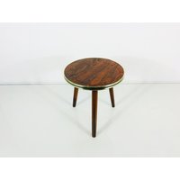 Mid Century Stativ Design Holz Pflanze Stand - Kreisförmige Holzplatte Messing Kanten 1960Er Jahre von vinovo