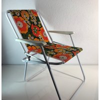 Vintage Erstaunliche 1970 Er70 Deutsche Retro Sommerstuhl - Strandstuhl Blumen-Design von vinovo