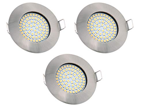 vislux LED Einbaustrahler 230V - 58mm - 70mm - Edelstahlgebürstete Einbauspots Badezimmer- Energiesparende warmweiße Einbauleuchten - 3,5W 330lm 3000K - (3er Pack) - (Matt-Chrom) von vislux