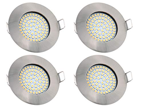 vislux LED Einbaustrahler 230V - 58mm - 70mm - Edelstahlgebürstete Einbauspots Badezimmer- Energiesparende warmweiße Einbauleuchten - 3,5W 330lm 3000K - (4er Set) - (Matt-Chrom) von vislux