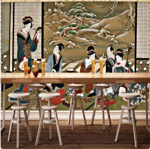 vjdlflihlh Ukiyo-E Malerei Winter Club Sänger Industrie Dekor Wandpapier 3D Sushi Japanisches Restaurant Hintergrund Wandbild Tapete 3D-400Cmx280Cm von vjdlflihlh