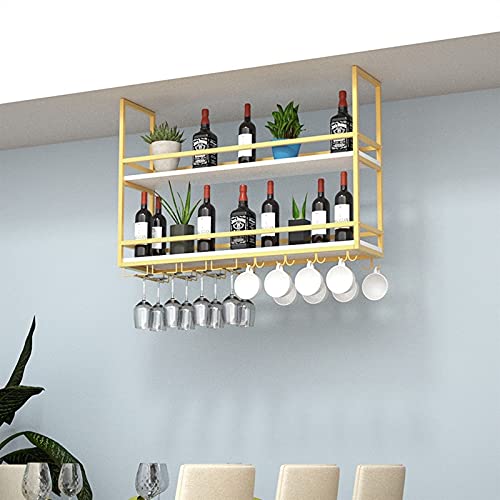 vkeid Upside-Weinregal, industrielles Weinglasregal zur Deckenmontage, 2-lagiges Hängeregal aus Eisen für Stielgläser, Flaschenaufbewahrung für Restaurant- oder Cafégeschirr von vkeid