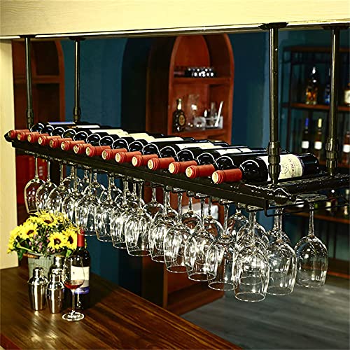 vkeid Weinflaschenhalter Deckenmontiertes Weinregal und Glashalter, verstellbares 30~60 cm großes industrielles Weinregal für die Wand, hängender Weinglasregalhalter für die Bar, Weinregal aus von vkeid