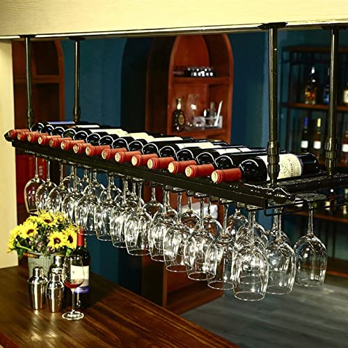 vkeid Weinregale Decken-Weinhalter, an der Wand montierter Weinflaschenhalter, hängende Weinglasregale, Kelch-Stielglasregale, Vintage-Wohnkulturregale, schwarz/60 x 30 cm (100 x 30 cm) (80 x 30 cm) von vkeid