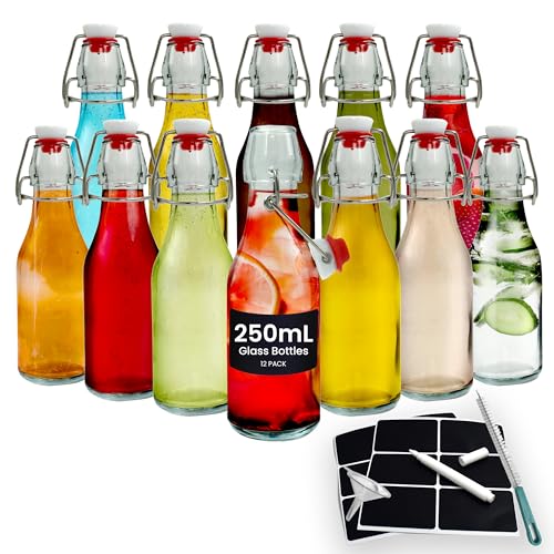 volila Bügelverschluss-Flaschen, 250 ml, 12 Stück, Glasflaschen mit Stopfen für selbstgebrautes Brauen, Aufbewahrung und Gewürze, Klappverschluss-Flaschen für Bastelarbeiten und DIY-Projekte, von volila