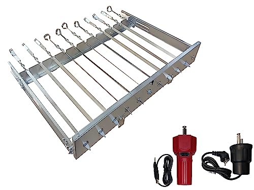 Neu walexo Spießdreher (universell), incl. 11 Edelstahlspieße mit verschiedenen Motoren (mit E-Motor 230V/50H/4W + 5V USB-Motor) von walexo