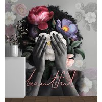 3D Frauen Portrait Tapete - Schälen Und Stick Frau Mit Blumen Wandbild Wandposter Wandkunst Personalisiert Anpassbar Hauptgeschenk von wallpaperfect