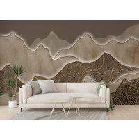 Abstrakte Art Berg Zeichnung Tapete - Abziehen Und Aufkleben Boho Wandbild Abnehmbare Berge Wandabdeckung von wallpaperfect