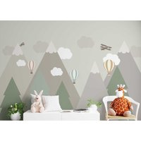 Berge Und Bäume Wallpaper, Schälen Stick, Mit Schnee, Anpassbare Wandbild, Kinderzimmer Dekor, Jungen Tapete von wallpaperfect