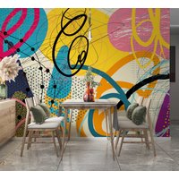 Bunte Graffity Tapete, Bunte Abstrakte Kunst Wandbild, Schlafzimmer Illustration Tapete, Wand Deco Plakat von wallpaperfect