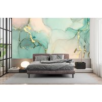 Grün - Goldene Marmor-Optik Tapete, Detaillierte Marmor Kunst Wandbild, Boho Decor Tapete von wallpaperfect