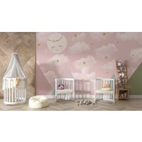 Kinderzimmer Dekor - Rosa Fone Wolken Und Mond Tapete - Abziehen Aufkleben - Babyzimmer Geschenke - Tapetenmalerei - Anpassbares Wandbild von wallpaperfect