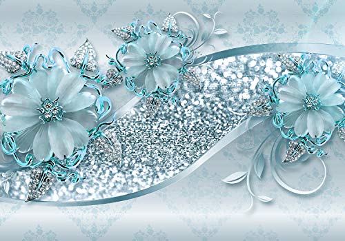 wandmotiv24 Fototapete Hell blau Blumen Diamanten, XXL 400 x 280 cm - 8 Teile, Wanddeko, Wandbild, Wandtapete, Blüten Ornamente M3793 von wandmotiv24