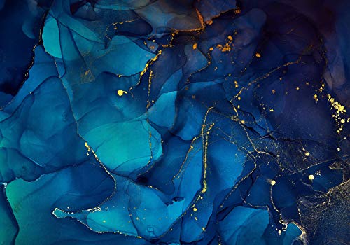 wandmotiv24 Fototapete Steinoptik blau Wasserfarben, L 300 x 210 cm - 6 Teile, Wanddeko, Wandbild, Wandtapete, Acryl Kunst gelb M6567 von wandmotiv24