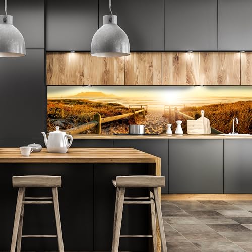 wandmotiv24 Küchenrückwand Sonnenuntergang Ozean Natur 160 x 50cm (B x H) - Selbstklebende PET-Folie Nischenrückwand, Spritzschutz, Fliesenspiegel-Ersatz, Deko Küche M0262 von wandmotiv24