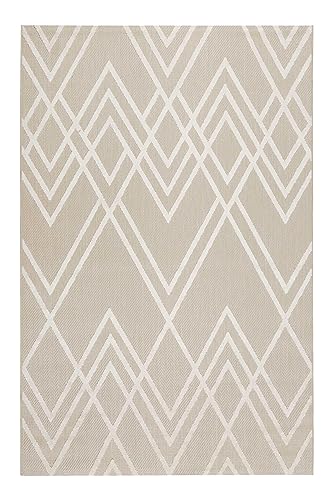 Esprit Teppich In-& Outdoor wetterfest und farbecht mit geometrischem Muster für Balkon, Terrasse, Garten, Küche, Flur, Wohnmobil und Camping – Rave (80 x 150 cm, beige) von Wecon Home