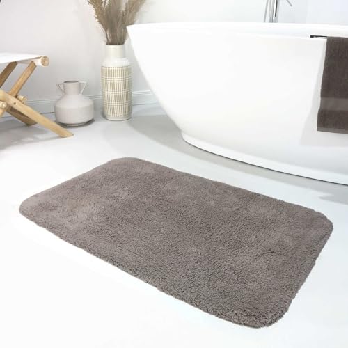 Wecon Home Moderner Flauschiger und waschbarer Badezimmerteppich aus Baumwolle - Ole (55 x 65 cm, Taupe) von Wecon Home