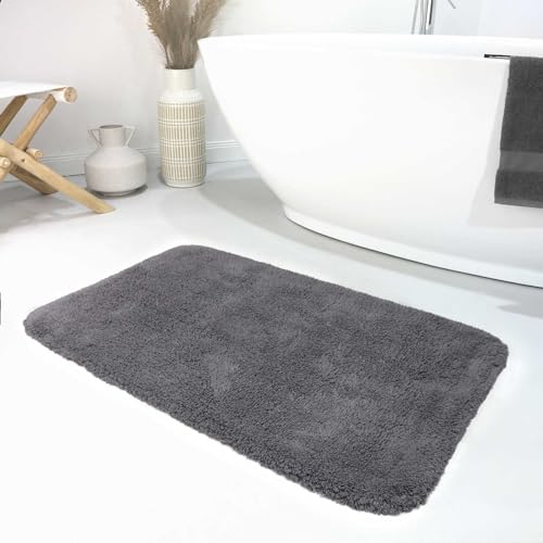 Wecon Home Moderner Flauschiger und waschbarer Badezimmerteppich aus Baumwolle - Ole (55 x 65 cm, grau) von Wecon Home