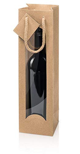 weinkarton24 10 x Weintragetasche, Weinverpackung, Flaschentasche Kraftpapier Natur (1 Flasche) von weinkarton24