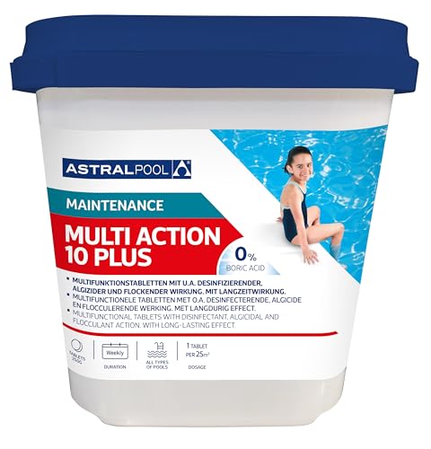 Astralpool Multi Action 10 Plus 250g Chlortablette mit 10 Funktionen 5 kg Desinfektion/Algenentfernung/Algenverhütung/Flockung/pH-Senkung/Chlorstabilisierung/Bakterizid/Viruzid/Fungizid/Kalkvermeidung von wellnessmax