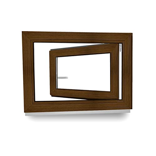 Kellerfenster - Fenster - Dreh- & Kippfunktion - innen nussbaum/außen nussbaum - BxH: 100 x 40 cm - 1000 x 400 mm - DIN Links - 2 fach Verglasung - 60 mm Profil von werkzeugbilligercom