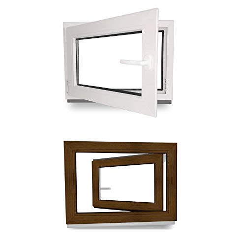 Kellerfenster - Fenster - Dreh- & Kippfunktion - innen weiß/außen nussbaum - BxH: 60 x 100 cm - 600 x 1000 mm - DIN Links - 2 fach Verglasung - 60 mm Profil von werkzeugbilligercom