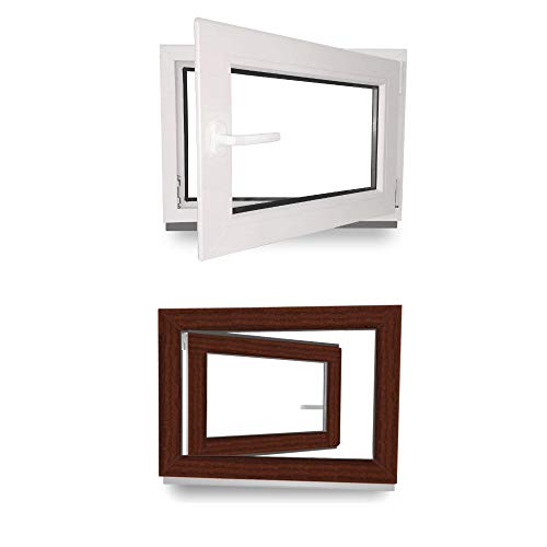 Kellerfenster - Kunststoff - Fenster - innen weiß/außen mahagoni - BxH: 110 x 50 cm - 1100 x 500 mm - DIN Rechts - 2 fach Verglasung - 60 mm Profil von werkzeugbilligercom