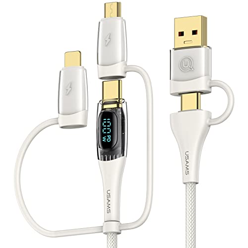 wiredge 100W USB C Multi USB Kabel, 6 in 1 USB C Kabel LED Display Multi Ladekabel PD 5A Schnellladekabel USB A/C auf iP/Micro/Typ C Nylon Universal Ladekabel für Laptop Tablet Handy (2M Weiß) von wiredge