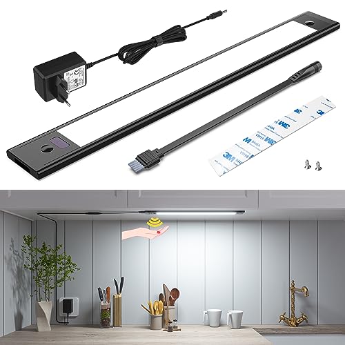 wobsion Led Unterschrankleuchte Küche Dimmbar,Unterbauleuchte Küche Led Schwarz mit Sensor,Led Leiste küche 30CM in Weiß 6000k,Ultra Dünn küchenleuchte Unterbau für Garderobe,Schrank Beleuchtung von wobsion