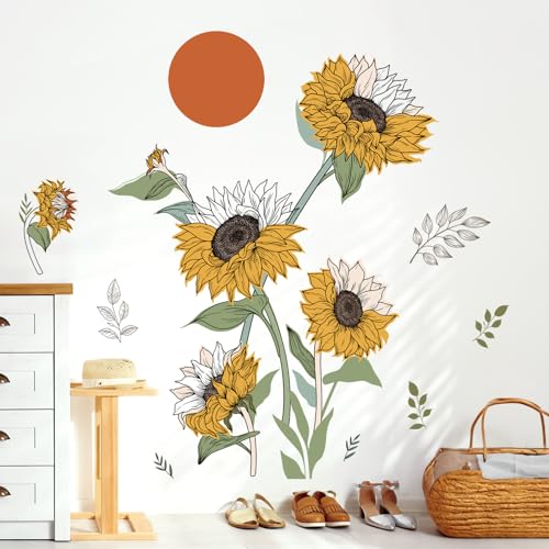 wondever Wandtattoo Blumen Boho Sonnenblume Wandaufkleber Blume Gartenblume Sonne Wandsticker Wanddeko für Wohnzimmer Schlafzimmer Kinderzimmer Mädchen von wondever