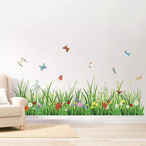 wondever Wandtattoo Gras Blumenwiese 132 x 40cm (BxH) Wandaufkleber Gräser Grüne Bordüre Wandsticker Wanddeko für Wohnzimmer Schlafzimmer von wondever