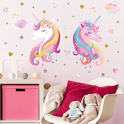 wondever Wandtattoo Einhorn Rosa Wandaufkleber Regenbogen Herze Sterne Wandsticker Wanddeko für Kinderzimmer Mädchen Babyzimmer von wondever